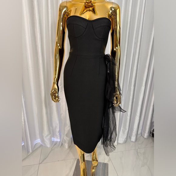 Black Bridesmaid Midi Bandage Dress - Picture 3 of 6
